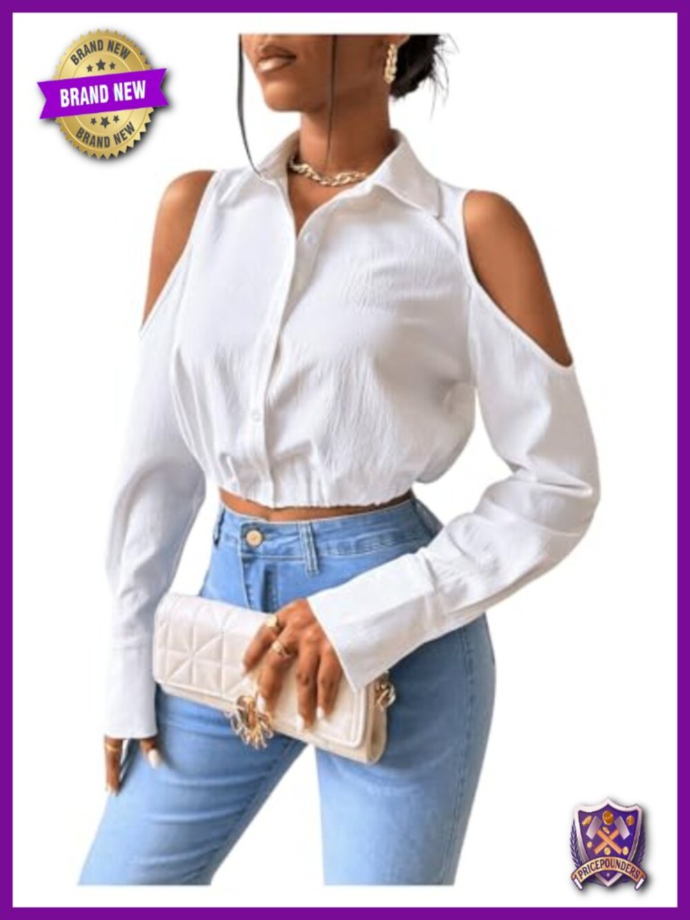 SweatyRocks Viscose Cold Shoulder Button Down Cropped Blouse